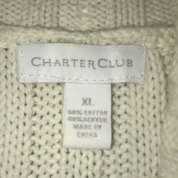 CHARTER CLUB chunky knit sweater one large button closure cream colored size XL - Picture 5 of 9